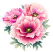 Bouquet Of Pink Poppies Flowers With Green Leaves Cutout Generative AI