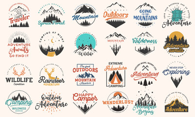 vintage outdoor t-shirt designs bundle vector, summer adventure camping outdoors vintage badge logo 