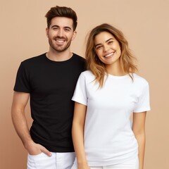 Poster - Illustration of a fashion portrait with plain t-shirt mockup, AI Generated