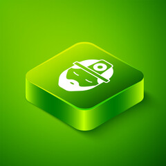 Poster - Isometric Builder icon isolated on green background. Construction worker. Green square button. Vector