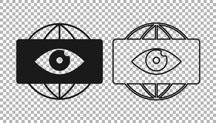 Black Big brother electronic eye icon isolated on transparent background. Global surveillance technology, computer systems and networks security. Vector