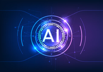 Poster - Smart artificial intelligence technology that is used to help humans, with the element of the letter ai Inside the technology circle on the back are interlocking lines.