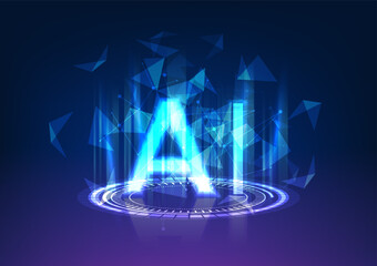 Fototapete - Technology circle projecting an AI, surrounded by overlapping line elements. hologram technology,symbolizing the rapid development of artificial intelligence and its transformative impact on the world