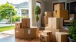 © visoot - Full of boxes waiting to be unpacked on moving day, Moving house day and real estate concept, Boxes waiting to be moved into a new home.
