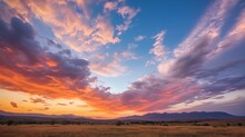 Sunset Over The Field - Captivating 4K Time-lapse: Majestic Sunrise/sunset Landscape With Stunning Nature's Light And Rolling Colorful Clouds, Generative AI