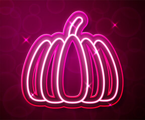 Sticker - Glowing neon line Pumpkin icon isolated on red background. Happy Halloween party. Vector