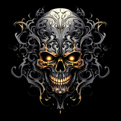 Wall Mural - skull warrior tattoo design dark art illustration isolated on black