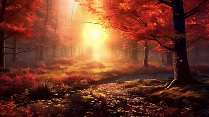 Wall Mural - Natures sunshine, autumn, HD wallpaper, autumn in the forest, Generative AI