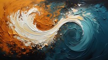 An Orange, Blue, And White Painting With Swirls