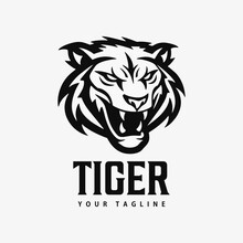 Tiger Logo, Mascot Tiger Head, Simple, Modern, Vintage, Black And White, Design Template Vector Illustration