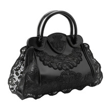 Black Hand Bag With Lace Isolated On Transparent Background. Gothic Style Accessories