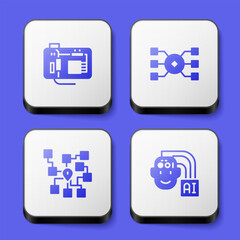 Poster - Set Motherboard, Neural network, and Humanoid robot icon. White square button. Vector