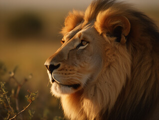 Wall Mural - a close-up of a majestic lion in its natural habitat generative ai