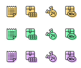 Sticker - Set line Telephone 24 hours support, Wish list template, Item price tag with dollar and New collection icon. Vector