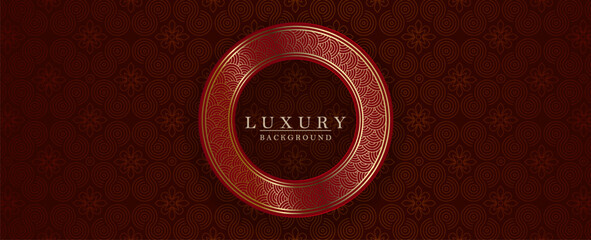 Wall Mural - Red dark illustration with isolated round frame with golden border