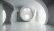 Futuristic white cosmic interior capsule hotel