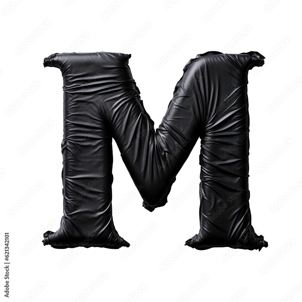 letter M in wrinkled leather texture, typography lettering font ...