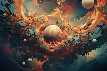 Wall Mural - symphony of intergalactic elements and abstract forms, evoking a sense of cosmic wonder and exploration
