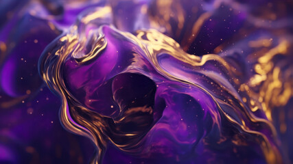 Poster - 3d render, abstract liquid background. Fluid art with golden sparkles. generative ai