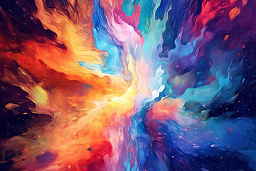 Wall Mural - cosmic explosion of vibrant colors and swirling galaxies, merging together to form a mesmerizing abstract background that sparks curiosity and awe