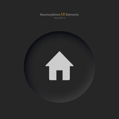 Poster - round home page button on a black background. user interface elements in the style of neumorphism, u