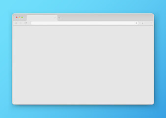 Poster - Browser window. Realistic gray empty browser window with toolbar, search bar and shadow on a blue background. Vector illustration.