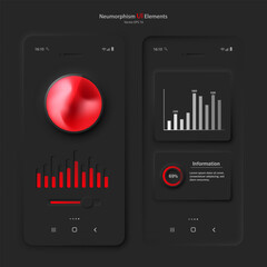 Poster - A set of user interface elements for a mobile application in black red. User interface icons for the internet, social networks, and business. Vector illustration.