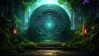 Celtic maze labyrinth, fantasy forest scenery