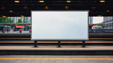 Fototapeta Mapy - big mock up of blank showcase billboard or advertising light box for your text message or media content at train station in the city, commercial, marketing and advertising concept, Generative AI