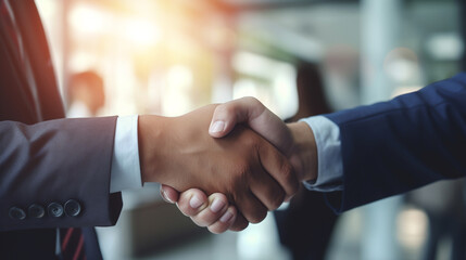 Wall Mural - business people hand shaking after business signing contract document on desk in meeting room at com