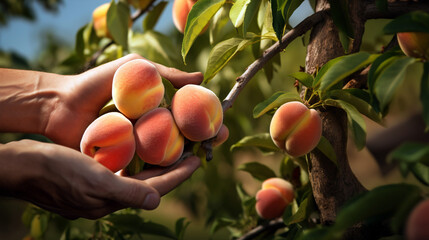 Wall Mural - harvesting peach on a sunny day. Generative Ai. 