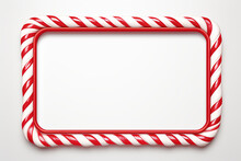 Christmas candy cane red and white striped frame. Festive striped candy lollipop pattern