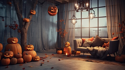 Wall Mural - Modern interior decorated for Halloween