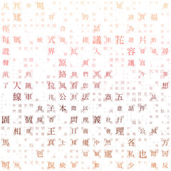 Poster - Abstract Matrix background. Random Characters of Chinese Traditional Alphabet. Gradient matrix pattern. Reddish color theme backgrounds. Tileable horizontally. Attractive vector illustration.