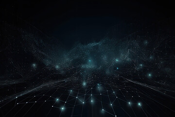 sci-fi background of glowing particles with depth of field. network connection. generative ai