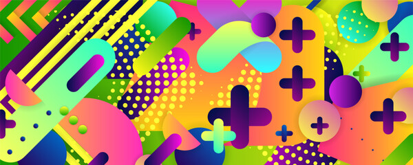 Wall Mural - AI-Generated Art Memphis Style Bright color 3D design backgrounds template Airbrush surrealism summer juicy 60s, 70s, 80s background with geometric elements