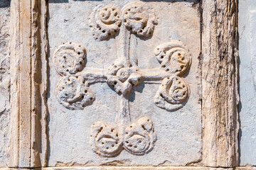 Canvas Print - detail of coats of arms in stone