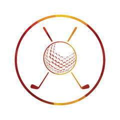 golf ball and sticks inside a shape of ring vector illustration