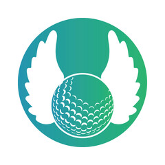 golf ball with wings inside a shape of circle vector illustration
