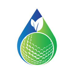 golf ball and leaf logo inside a shape of water drop vector illustration