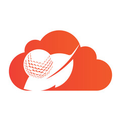golf ball and leaf logo inside a shape of cloud vector illustration