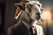 Anthropomorphic ram dressed in a suit like a businessman. Business Concept. AI generated, human enhanced