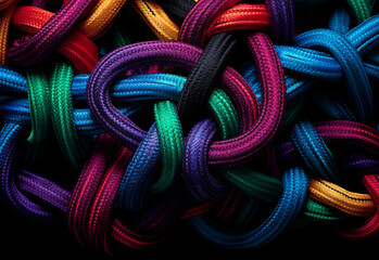 Wall Mural - A tangled pile of coloured rope. Confusion and thought process concept