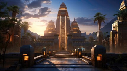 Poster - Adorned with intricate hieroglyphs, mesmerizing temples transport visitors to a time of divine worship and cultural splendor. Generative AI