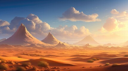 Poster - Sun-kissed desert dunes stretch infinitely, bearing witness to countless tales of pharaonic grandeur and divine intervention. Generative AI