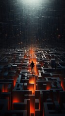 Poster - A man standing in a maze of cubes. Generative AI image.