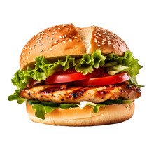 Grilled Chicken Sandwich Burger Isolated - Generative AI