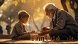 © starush - An old man and a young boy playing a game of chess. Generative AI image.