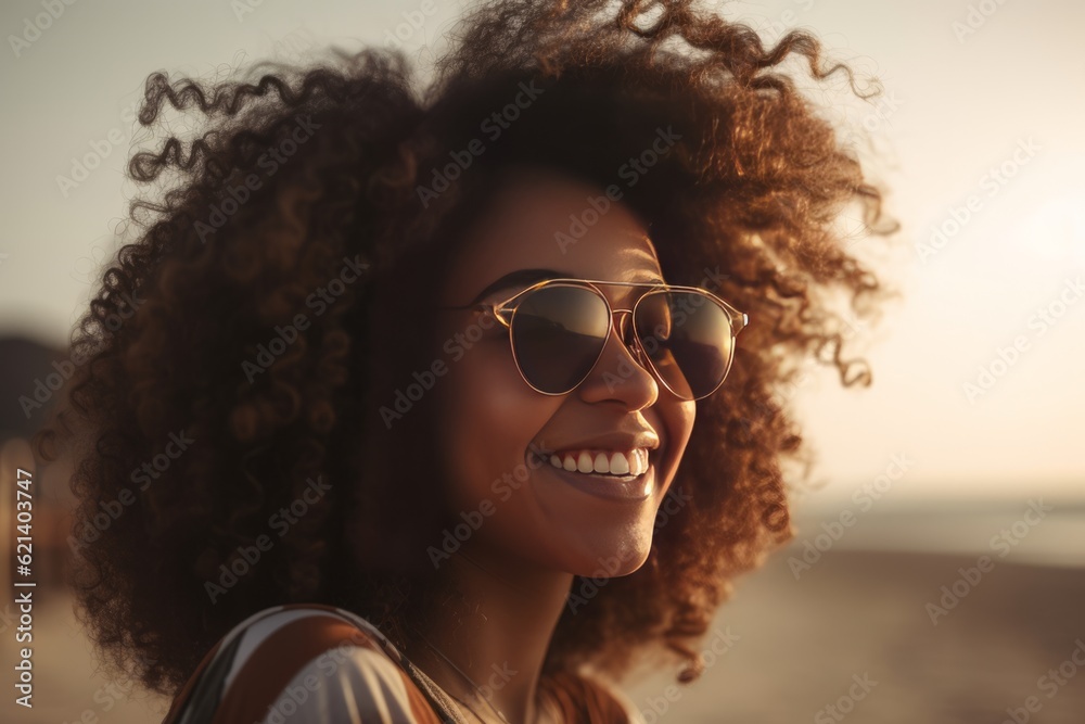 Beautiful Young African Girl with Curly Hair and Sunglasses - Perfect ...