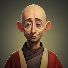 Wall Mural - A cartoon character of a man with a bald head. Generative AI. Chinese monk, image for account profile.